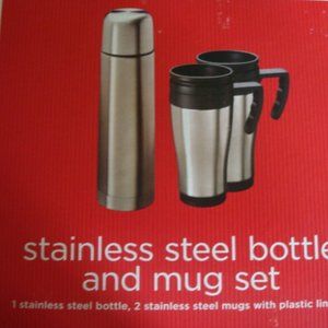 NIB 3pc Stainless Steel Bottle and mugs set